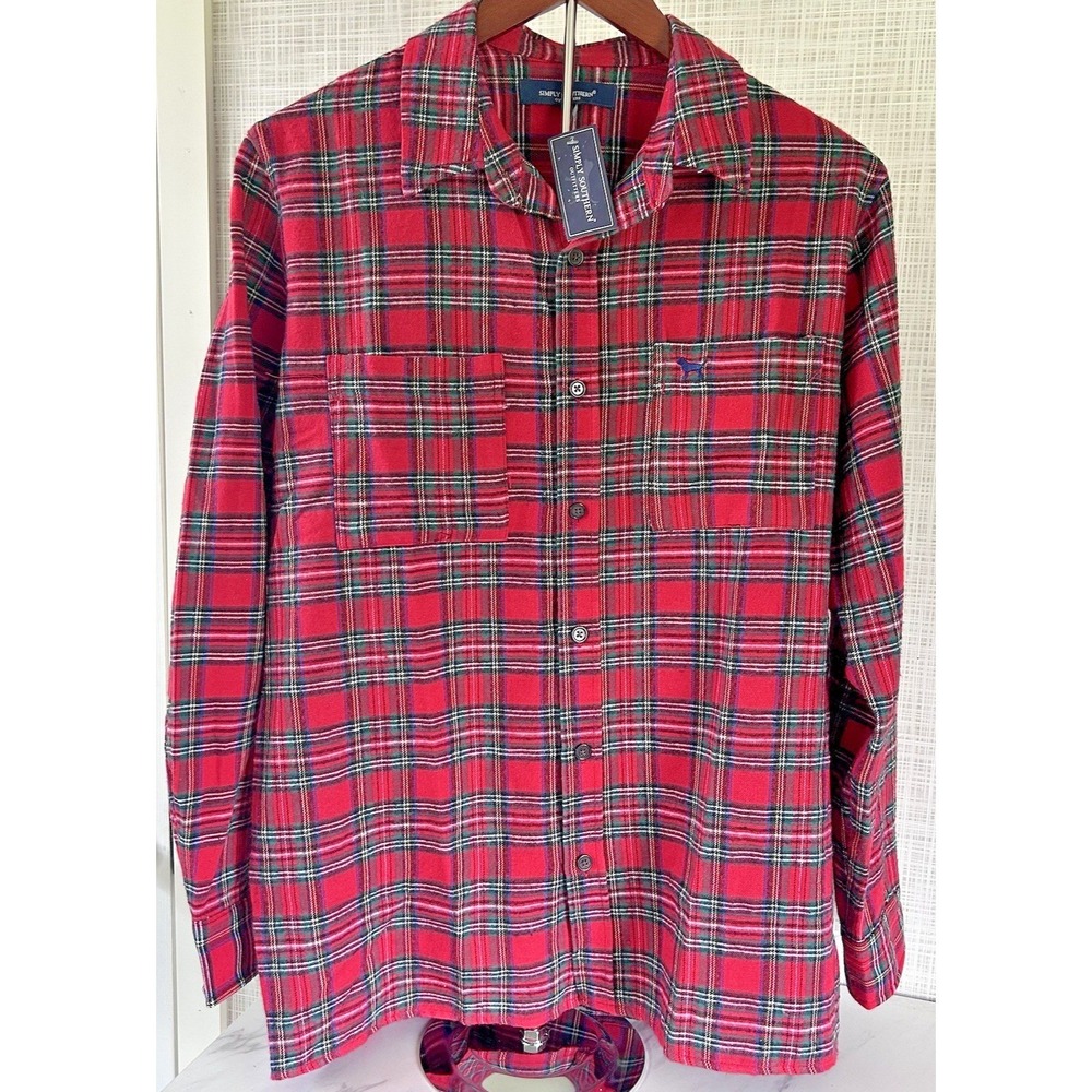 Simply Southern Flannel Shirt‎ Men's Red Plaid Button Up Pocket Preppy BxW